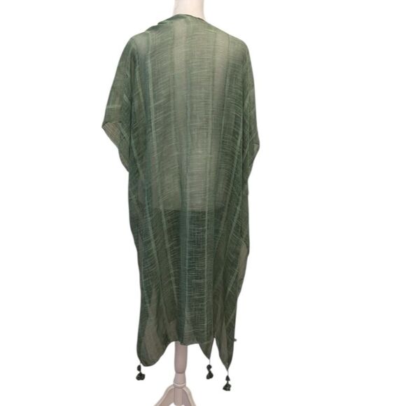 Jeongsook oh OS Green open front Kimono with green tassel accents EUC - Picture 3 of 9